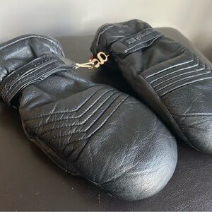 Grandoe Vintage Ladies Double Component Black Leather Mittens and Glove Insert